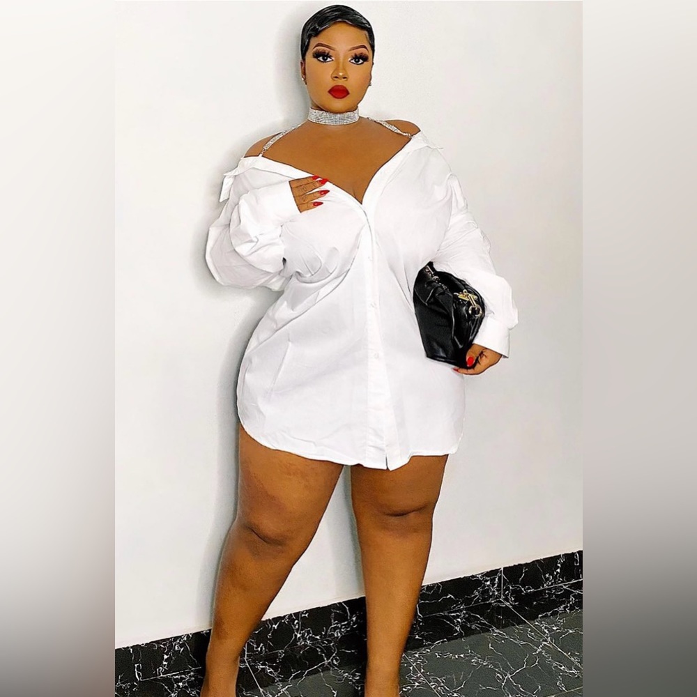 Fashion Nova Curve Professional Shine Shirt Dress - White XL